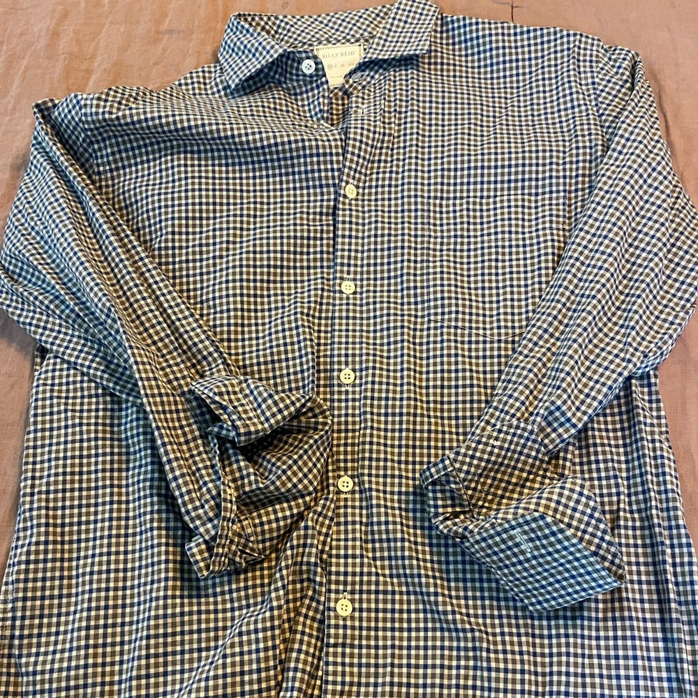 Billy Reid Navy and Beige Gingham Shirt